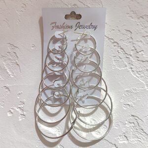 Silver Hoop Earrings Set Multiple Sizes Fashion Jewelry Bundle